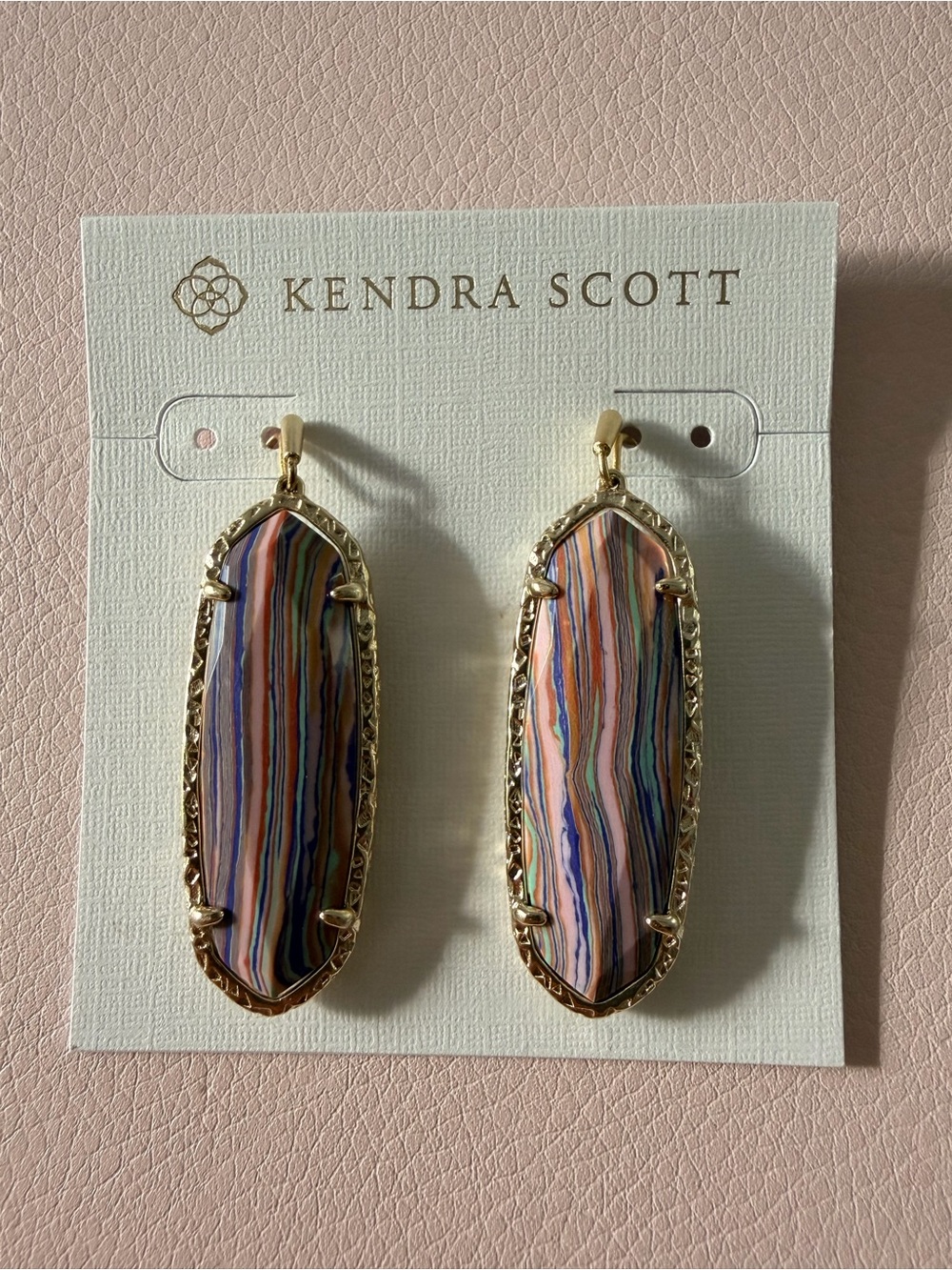 NWT Kendra Scott Layla Drop Earring in Gold with Rainbow Calsilica